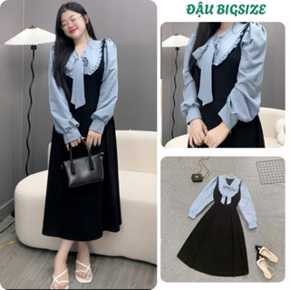  Đầm bigsize nữ tay dài bèo phối chất ruby mềm mịn co giãn phong cách thanh lịch phù hợp đi làm đi tiệc - A688 