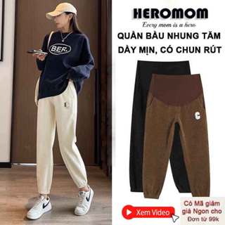  Quần bầu dài BOMBER mùa đông chất NHUNG TĂM bo gấu dáng thể thao ống rộng thời trang HEROMOM 