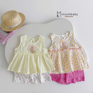 Bộ đồ bé gái dáng áo babydoll mix quần suông điệu đà, chất áo mềm thoáng mát Miniumbaby SB2431