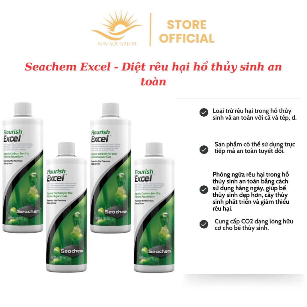 Seachem Excel - Diệt rêu hại hồ thủy sinh an toàn - SUN AQUARIUM