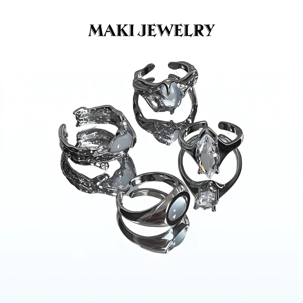 Nhẫn Titan Mở Rộng Đính Đá Trắng Sang Trọng – Nhẫn Unisex Phong Cách Y2K Cá Tính, Phụ Kiện Trang Sức GenZ Hot Trend