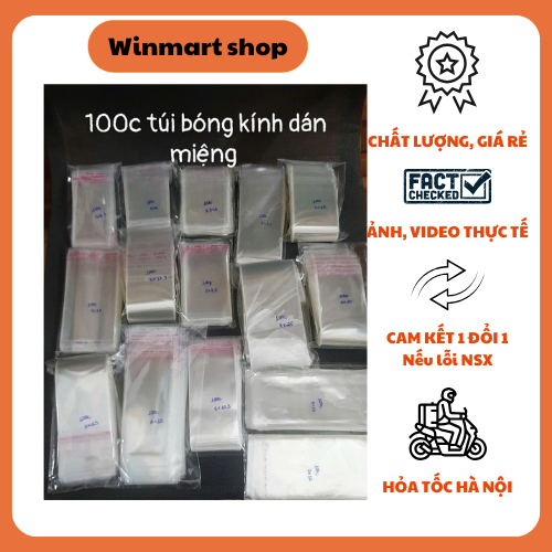 100 chiếc túi bóng kính opp dán miệng chọn size winmart