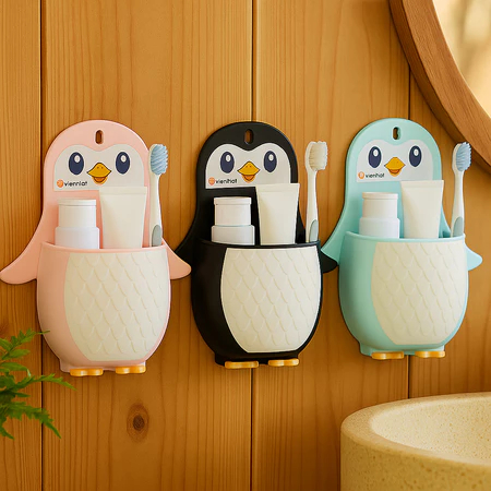 Kệ treo tường đa năng kệ dán tường hình chim cánh cụt đựng đồ cá nhân mỹ phẩm bàn chải dễ thương5706
