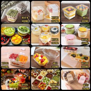  50 20 Hộp nhựa PET trong suốt vuông - tròn - oval đựng bánh tiramisu mousse panna Cotta rau câu|Dung tích 150ml – 600ml 