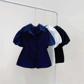 Áo sơ mi bigsize nữ baby doll màu trơn phồng bí tay bí dễ thương có dây buộc tôn eo dễ thương- SM192