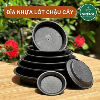 Đĩa nhựa mỏng nhẹ lót chậu cây VIETPOT, màu đen, cho cây cảnh, trang trí nhà, sân vườn, ban công.