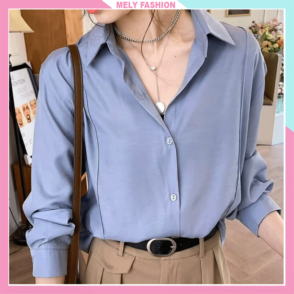 Áo sơ mi nữ trắng Mely Fashion dài tay dáng rộng chất cát Hàn cao cấp phong cách trẻ trung năng động
