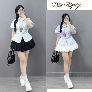  Áo sơ mi bigsize nữ cổ bẻ tay ngắn kiểu phồng họa tiết kẻ sọc và trơn chất kate mềm mịn đi học đi làm - SM189+SM192 