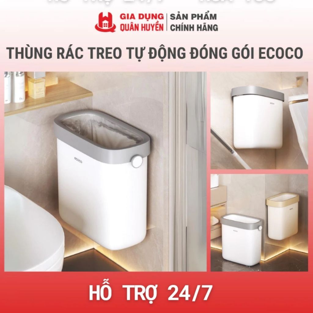 Thùng rác treo tường thông minh ECOCO 7L và 11L tự động đóng gói không khoan vít thế hệ mới, Thùng đ