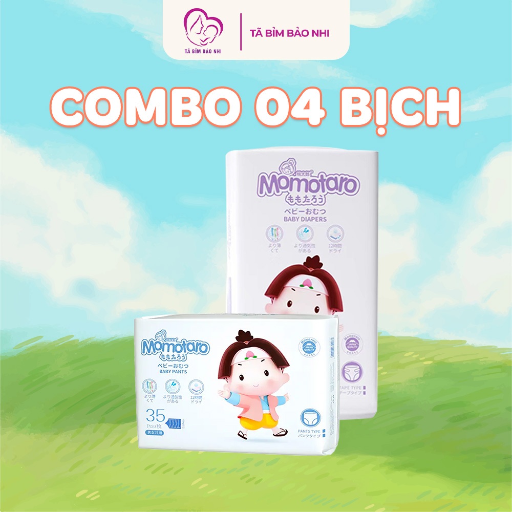   COMBO 4 BỊCH  Tã Bỉm MOMOTARO Chính Hãng Bỉm Dán Quần Mỏng Nhẹ Cho Bé Full Size 