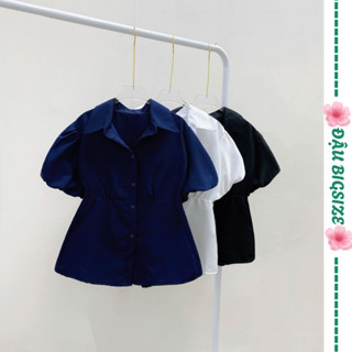 Áo sơ mi bigsize nữ cổ bẻ tay ngắn kiểu phồng nhẹ dễ thương chất trơn lụa hàn mềm mịn phù hợp đi học, đi làm - SM192