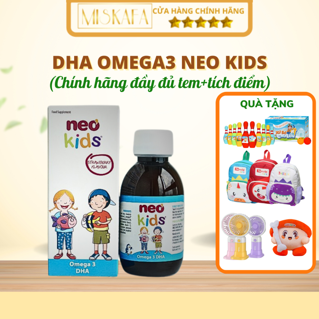 DHA cho bé Neo kids omega 3 DHA cho trẻ sơ sinh, Vitamin D3, A, E giúp phát triển trí não, thị lực