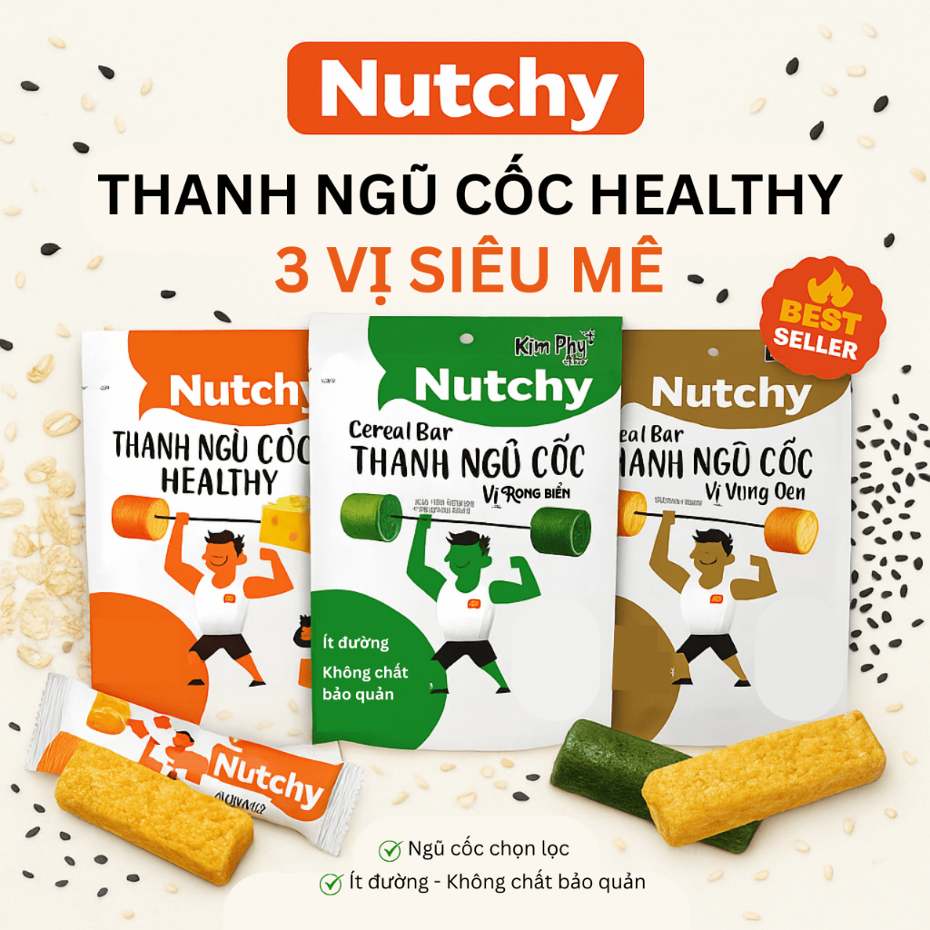 Thanh Ngũ Cốc Healthy Nutchy Giòn Tan 3 Vị, Chuẩn Ăn Vặt Healthy Cho Dân Văn Phòng