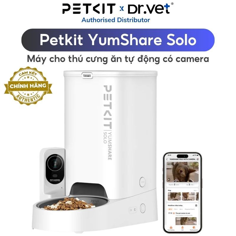 [Bản mới 2026] Máy ăn cho mèo tự động PETKIT Yumshare Solo có app, camera, 1 ngăn 3 lít