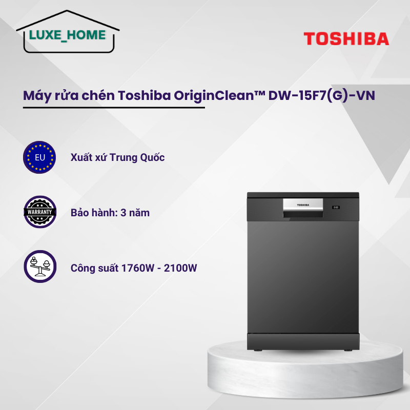 Máy rửa chén Toshiba OriginClean™ DW-15F7(G)-VN, Công nghệ sấy khí nóng HyperDry - LUX