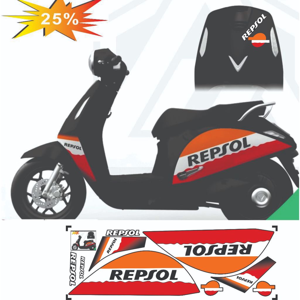 TEM  DÁN Xe Máy EVO 200 - EVO NEW - EVO GRAND  , MẪU TEM REPSOL TEM RỜI MẢNG TEM LỚN BỀN MÀU CHỐNG T