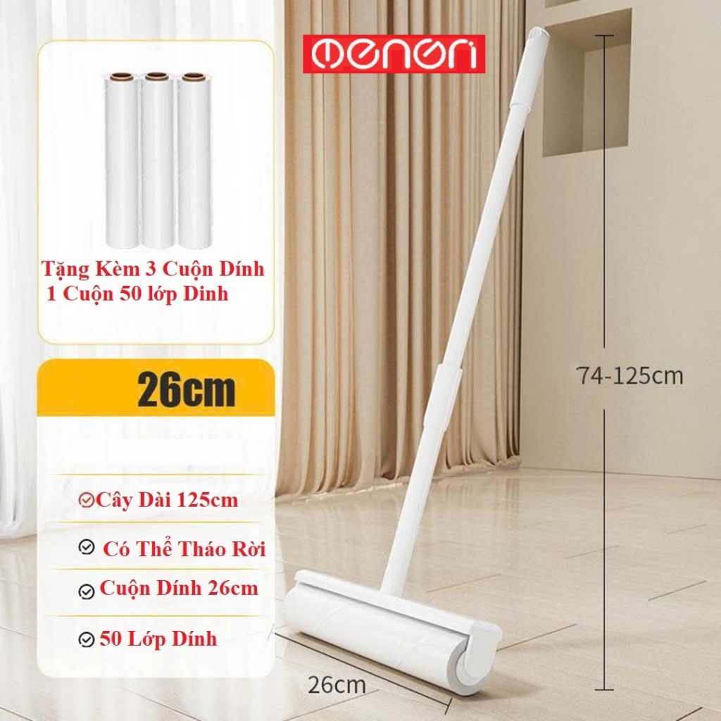 Cây Lăn Bụi OENON Lõi Lăn 26cm Cán Dài 125cm - Lăn Bụi Ga Giường, Quần Áo, Đệm Sofa