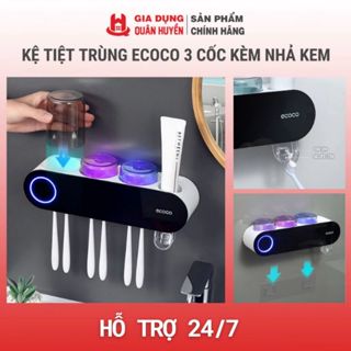 Kệ cài bàn chải tiệt trùng ECOCO 3 cốc kèm nhả kem, máy khử khuẩn bàn chải bằng tia UV cao cấp mẫu mới 2022