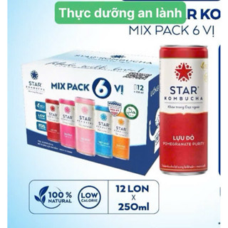 THÙNG 12 LON STAR KOMBUCHA MIX 6 VỊ (250mlx12lon)- TRÀ MEN VI SINH HỖ TRỢ TIÊU HOÁ