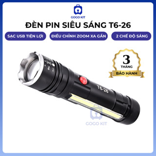 Đèn pin siêu sáng T6-26 đèn pin cầm tay mini siêu sáng sạc USB chiếu sáng 200-500m đế nam châm bảo hành 3 tháng