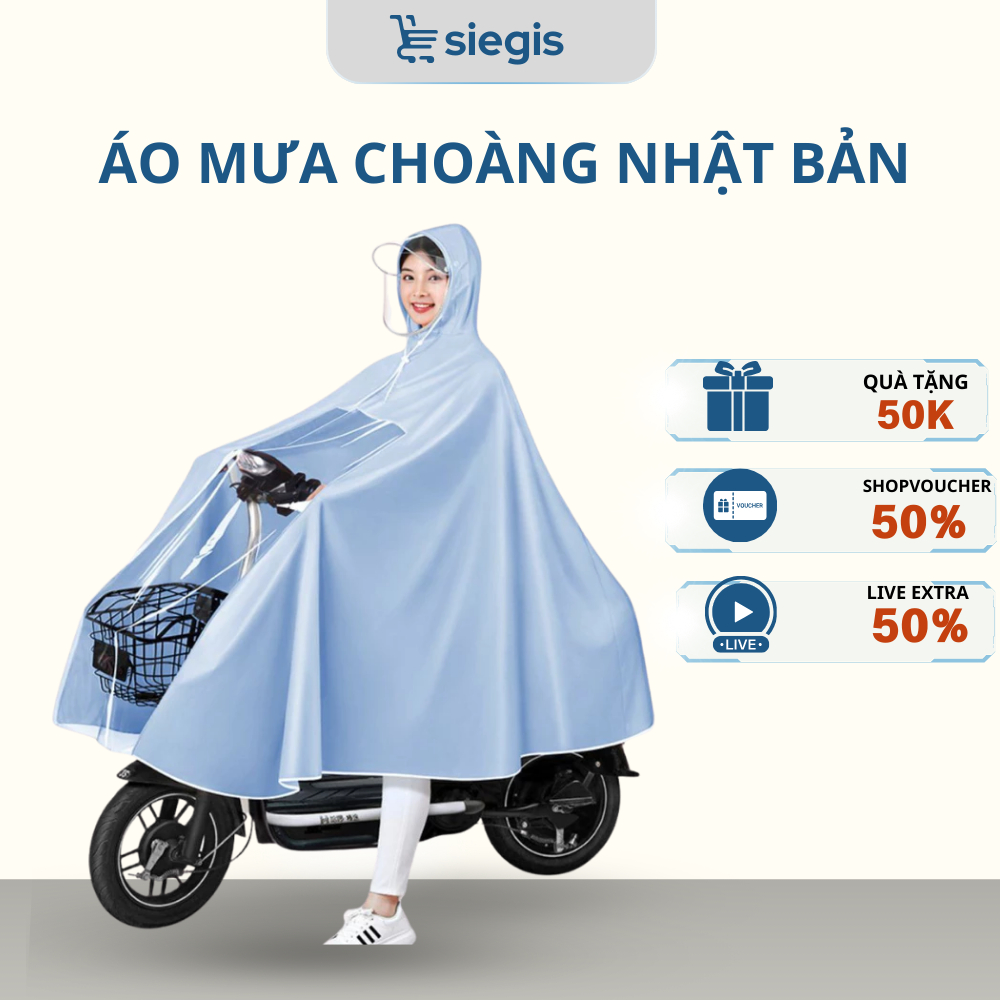 Áo Mưa Choàng Nhật Bản SIEGIS Cánh Dơi Có Kính Chắn Nước Tiện Lợi, Áo Mưa Đi Xe Choàng Toàn Thân Chống Mưa Hiệu Quả