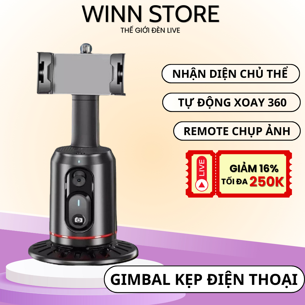 Gimbal Q02 xoay 360 độ kẹp điện thoại livestream, quay video nhận diện khuôn mặt AI thông minh cao cấp