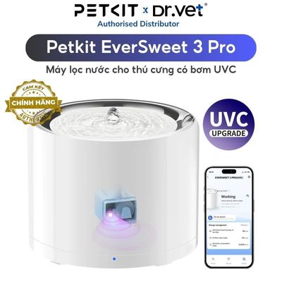 Máy lọc nước cho chó mèo PETKIT Eversweet 3 Pro UVC có app, bơm khử khuẩn, inox 304, dung tích 1.8L