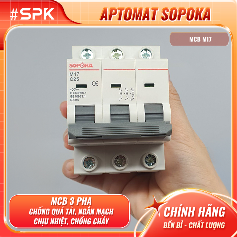 SOPOKA Aptomat 3 Pha MCB M17 SOPOKA 25A 32A 40A 50A Chống Quá Tải Ngắn Mạch Chịu Nhiệt Chống Cháy
