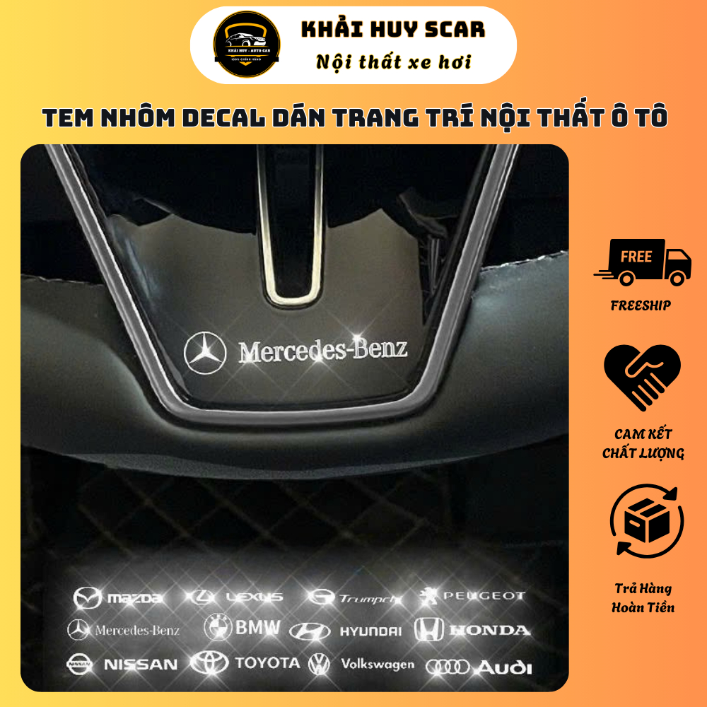 Tem Nhôm Decal Dán Trang Trí Nội Thất Ô Tô, Cần Gạt Nước Ô Tô Theo Các Hãng Xe kích thước 1.5x5cm - Khải Huy Scar