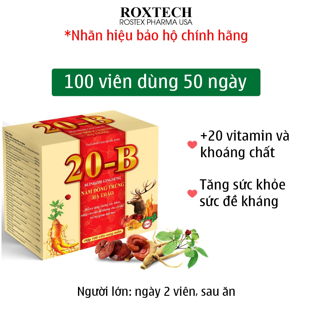 20B Ginseng Linhzhi bổ sung Vitamin B tổng hợp, khoáng chất giúp tăng sức khỏe, sức đề kháng - 100 v