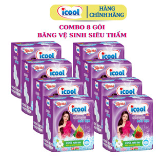 (Hàng chính hãng) Băng Vệ Sinh ICOOL Siêu Thấm Tím 12 Miếng, Mặt Vải, Khô Thoáng, Bạc Hà Mát Dịu.