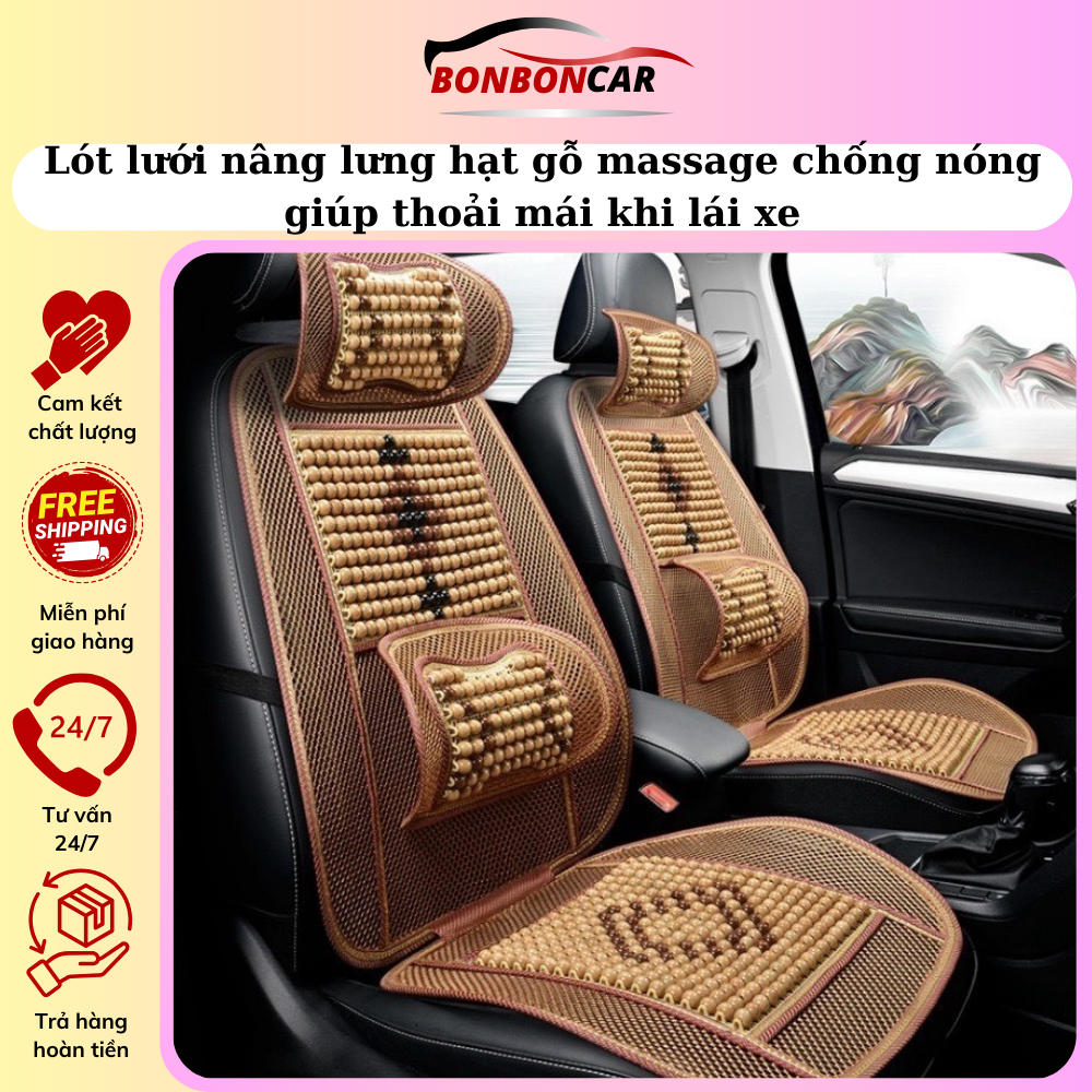 Lót Ghế Ô Tô Hạt Gỗ Massage