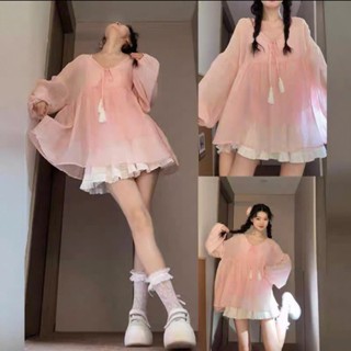 Áo kiểu nữ xinh Hàn Quốc dáng babydoll phồng tay dài đi chơi nhẹ nhàng tiểu thư [ Áo tua rua ]