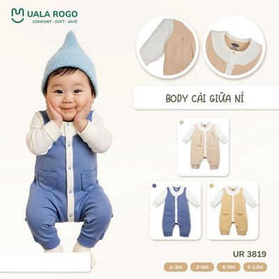 Bodysuit bé trai bé gái sơ sinh Ualarogo dài tay 0-12 tháng vải Cotton Nỉ ấm áp cúc giữa 3819