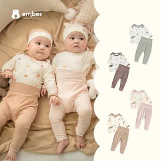  Bộ Sơ Sinh Dài Tay Embes Bộ Dài Tay Áo Be In Hình Phối Màu Quần Cạp Cao Cho Bé Sơ Sinh Từ 0-9 Tháng 