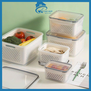  Hộp ĐựngThực Phẩm Rau Củ Trái Cây Có Nắp Đậy Kín Hộp Nhựa Bảo Quản Thực Phẩm Kèm Rổ Thoát Nước 