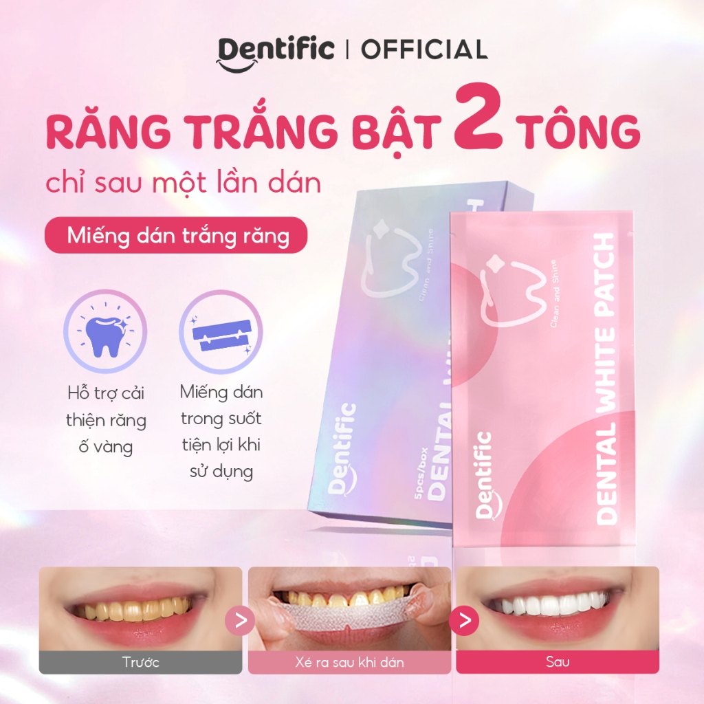 Miếng dán trắng răng Dentific sạch mảng bám, hỗ trợ cải thiện ố vàng răng miệng,  hộp 5 miếng trắng răng
