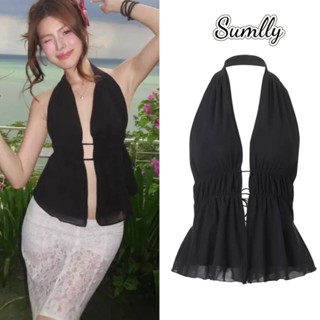  Áo yếm hở lưng mùa hè gợi cảm kiểu cổ dây áo vest hở phía trước đặc biệtÁo vest bó sátáo haidây nữ 