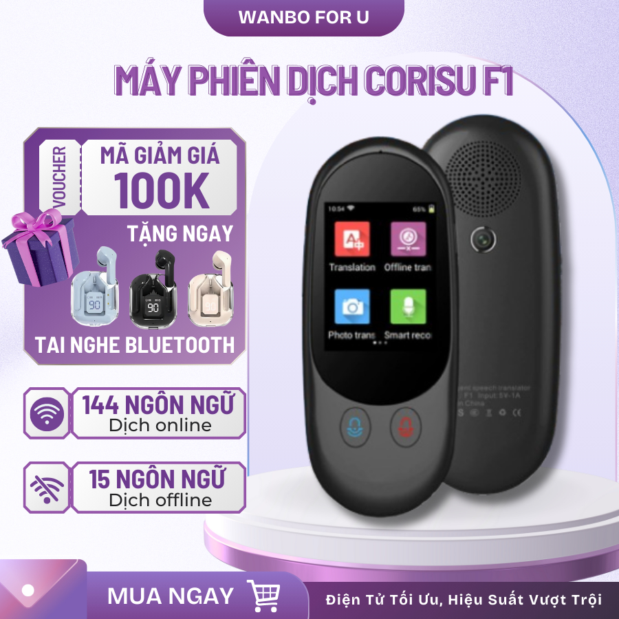 Máy Phiên Dịch Corisu F1, Dịch Trực Tiếp, Giọng Nói Cực Chuẩn Xác, Dịch Nhạy Không Cần Kết Nối Mạng 