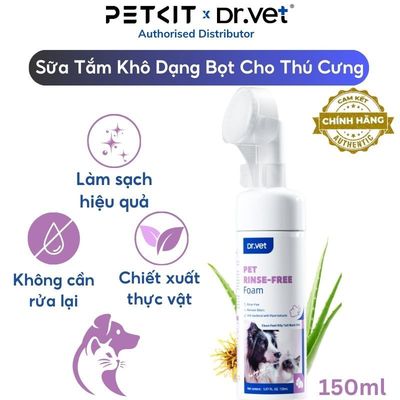 Sữa tắm khô cho thú cưng DRVET Pet Rinse-Free Foam chiết xuất thực vật, dễ sử dụng