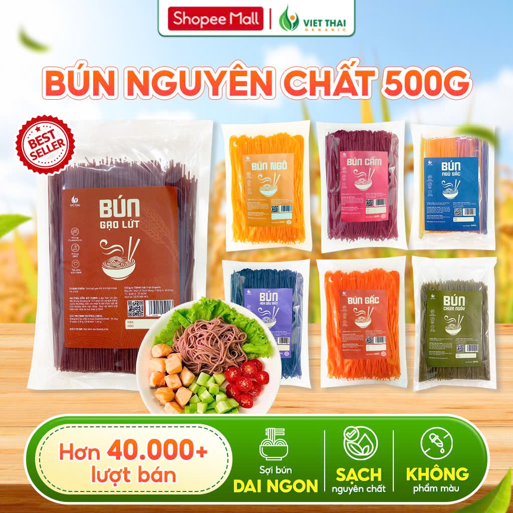 Bún Gạo Lứt, Ngũ Sắc Chùm Ngây Sạch Nguyên Chất EatClean Thực Dưỡng Việt Thái Organic