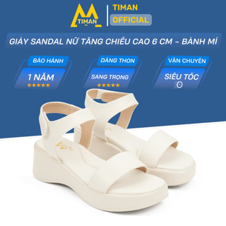  Giày sandal Timanvn CG221 đế xuồng nữ 6 phân cao gót quai ngang đế cao dáng bánh mì bảo hành 1 năm 