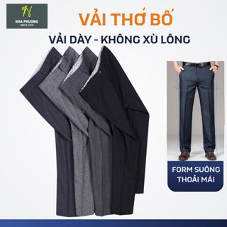 Quần tây nam trung niên vải cotton dày loại quần tây nam ống suông form rộng mềm không ra màu QUAN02