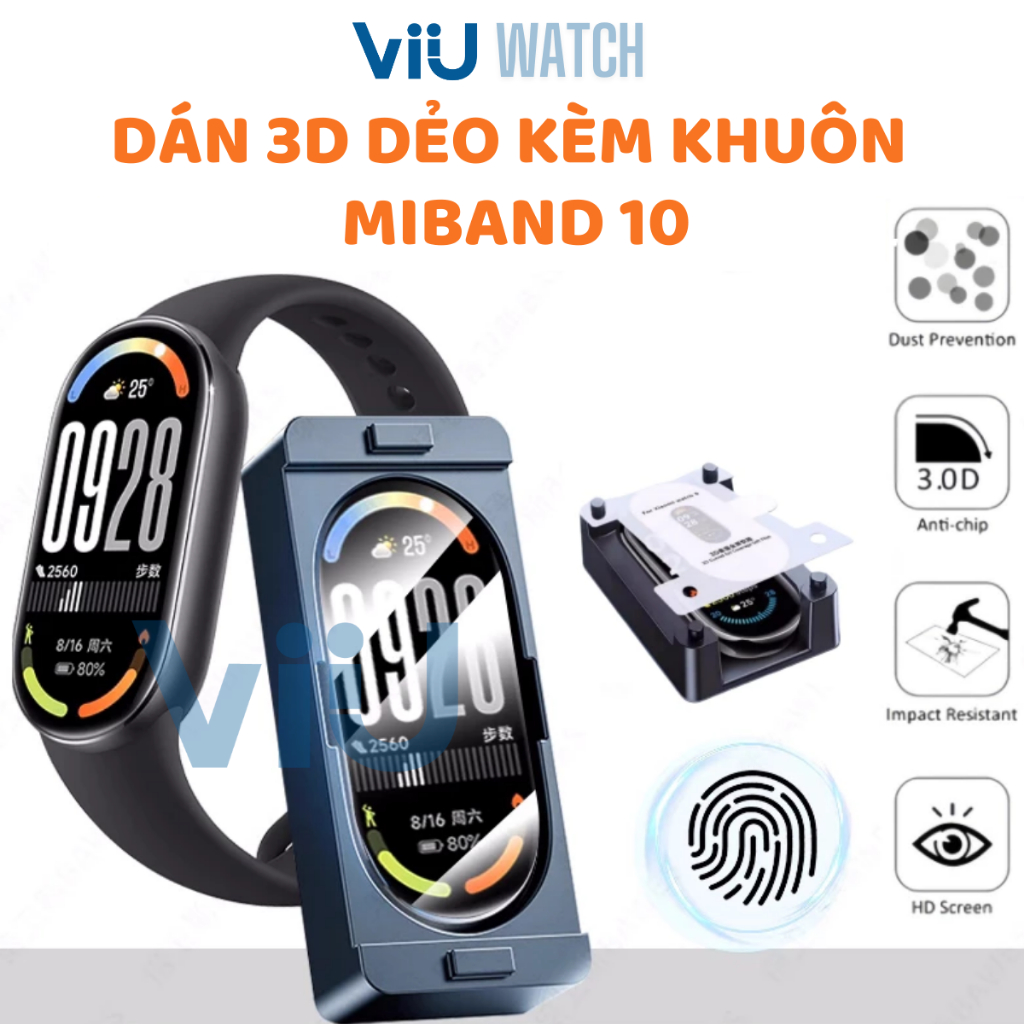 Dán 3D Dẻo Full Màn Kèm Khuôn Cố Định Dùng Cho Vòng Đeo Tay Miband 10 ViiU