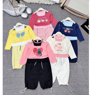  Set bộ bé gái áo cotton dài tay mix quần giá suông kiểu dáng cá tính dễ thương cho bé có sz từ 10 - 30kg - BK58 