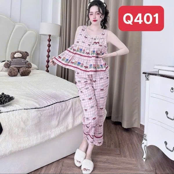 Bộ Ngủ Mặc Nhà Q4  Lụa Latin - Lửng 9 Tấc Sát Nách, Mát Mịn, Họa Tiết Sắc Nét Kim Thanh | BigBuy360 - bigbuy360.vn
