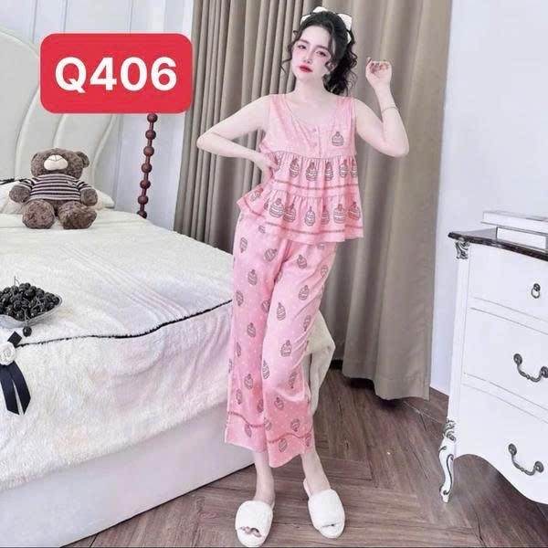 Bộ Ngủ Mặc Nhà Q4  Lụa Latin - Lửng 9 Tấc Sát Nách, Mát Mịn, Họa Tiết Sắc Nét Kim Thanh | BigBuy360 - bigbuy360.vn