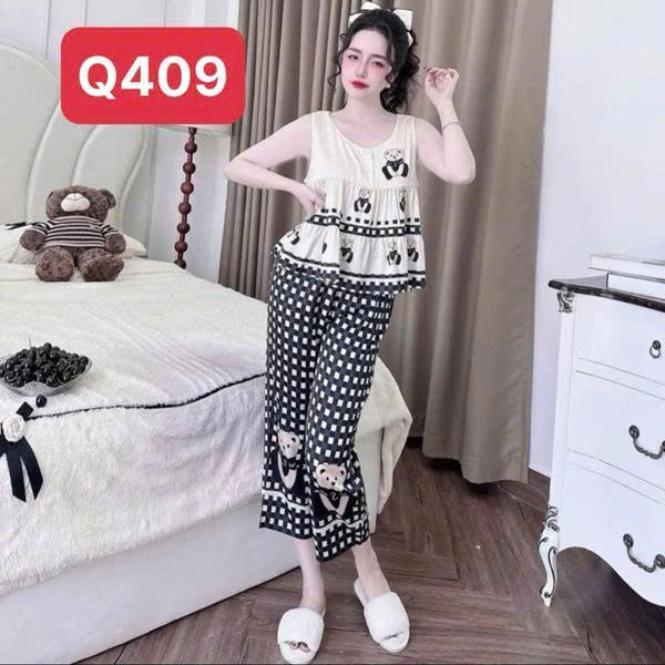 Bộ Ngủ Mặc Nhà Q4  Lụa Latin - Lửng 9 Tấc Sát Nách, Mát Mịn, Họa Tiết Sắc Nét Kim Thanh | BigBuy360 - bigbuy360.vn