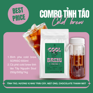 COMBO Cà Phê Ủ Lạnh Cool Brew Tỉnh Táo Robusta honey Đăk Lăk/Arabica washed Cầu Đất Bình Cold Brew 650ml