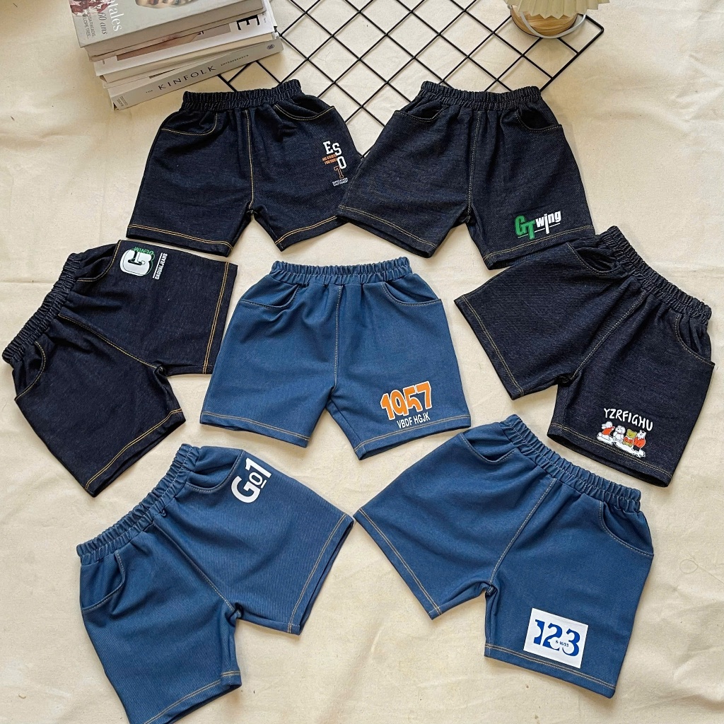 Quần đùi cho bé chất liêu thun cotton giả jean mềm mịn mát từ 10-38kg